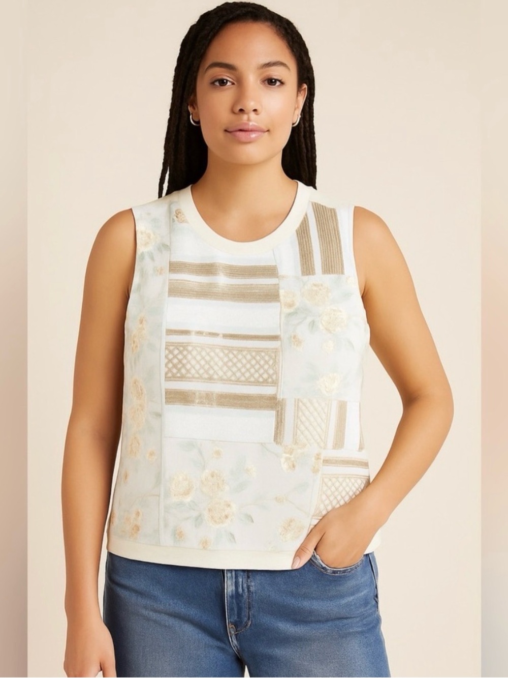 Tiny Anthropologie Embroidered Jessika Sequined Sleeveless Top